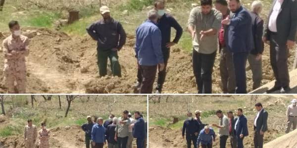 بازدید میدانی فرماندار و بخشدار مرکزی از پروژه استخر ذخیره آب کشاورزی در حال ساخت روستای ولازجرد