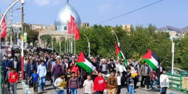 مراسم راهپیمایی در شهرستان خنداب و اعلام حمایت از مردم مظلوم غزه و جبهه مقاومت